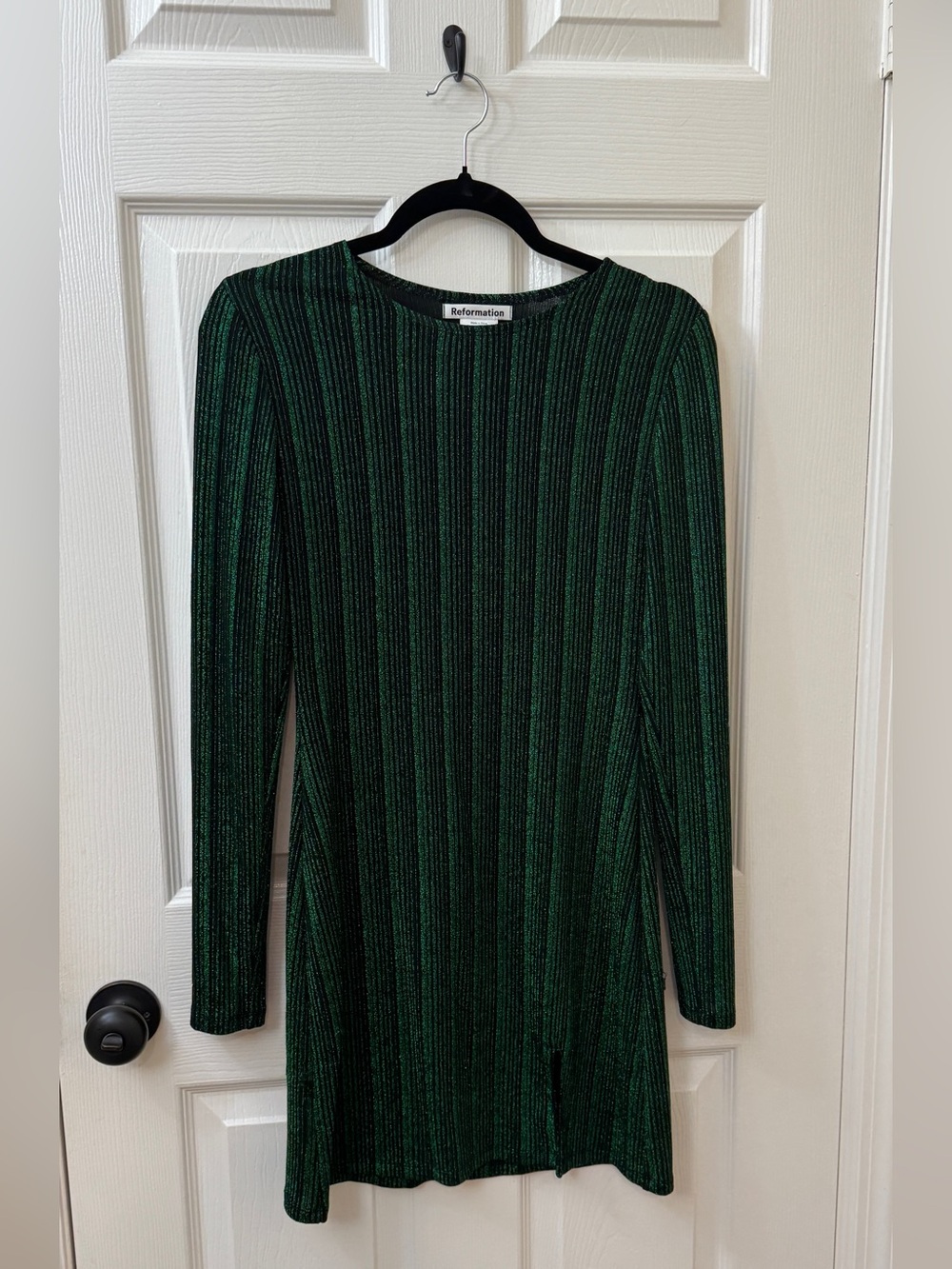 Reformation Emerald Green & Black Ribbed Long-Sleeve Mini
